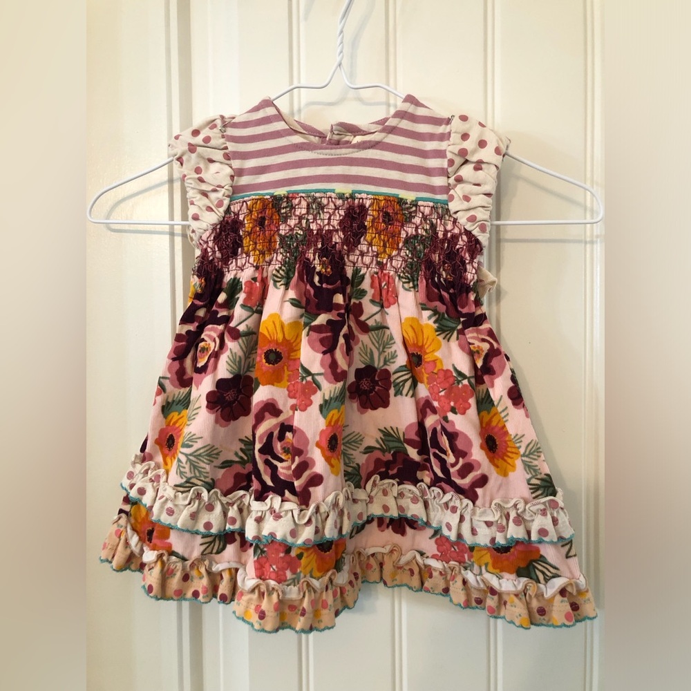 Matilda Jane Dress Infant 6-12 Mo. Tea Time Floral Corduroy Diaper Cover Ruffle